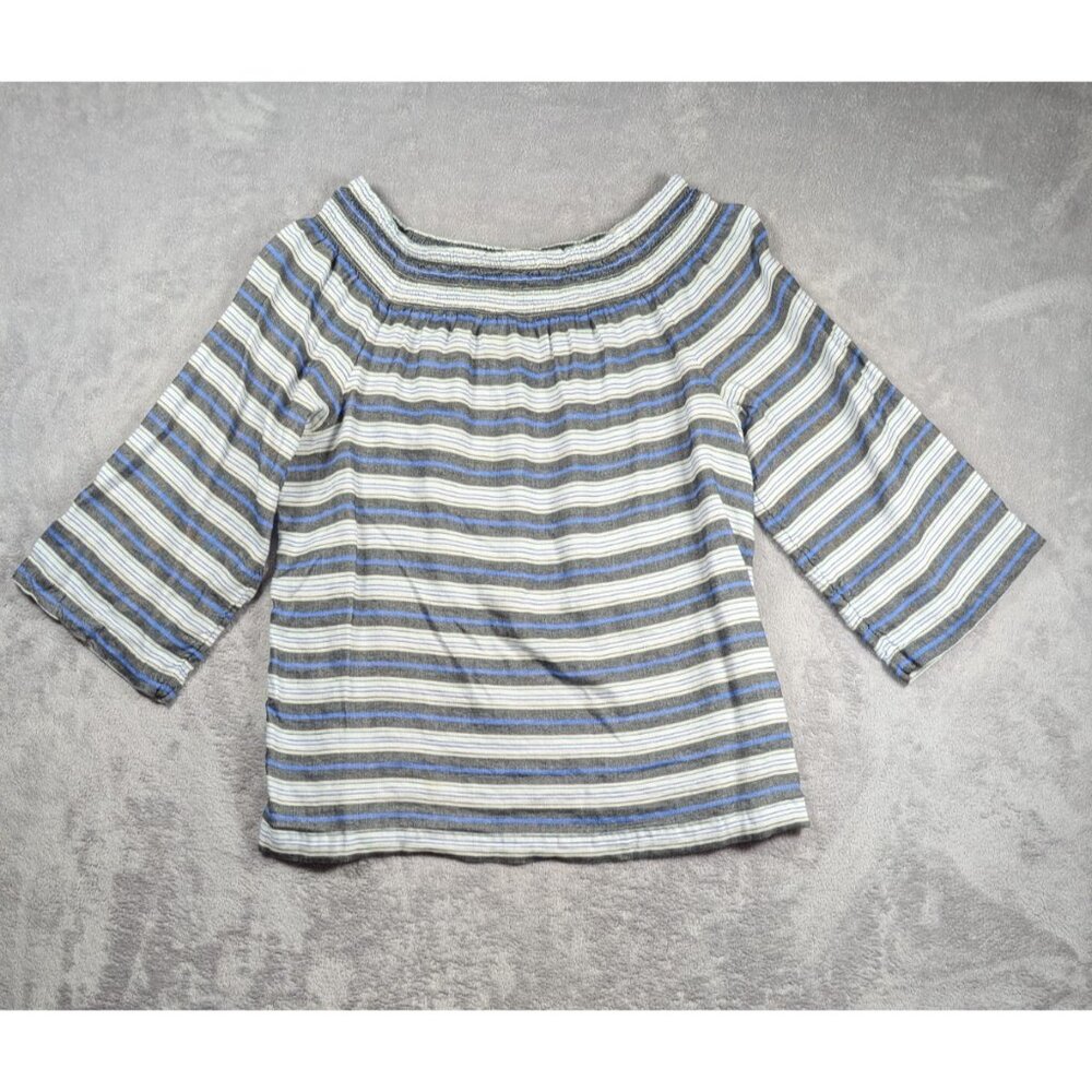 J Jill Blouse Womens Size Large Striped Boat Neck 3/4 Sleeve Linen Blend Casual